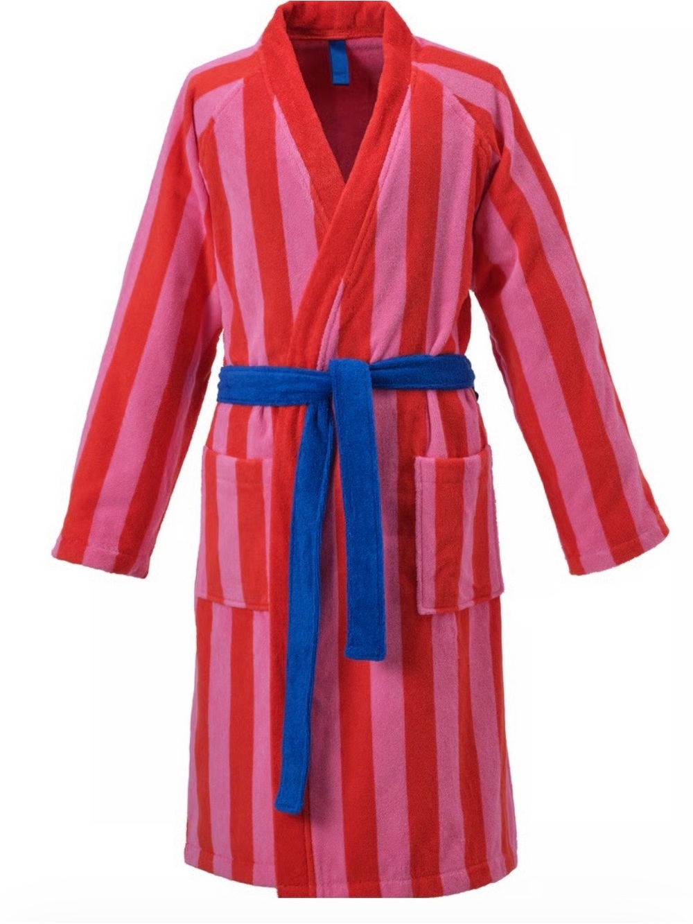 IKEA Pink and Red Striped Women Robe with Blue Tie